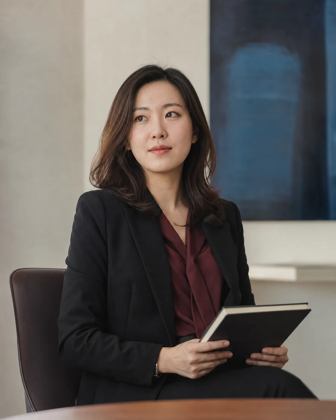 노트를 들고 앉아 있는 코어 리걸 박서현 변호사